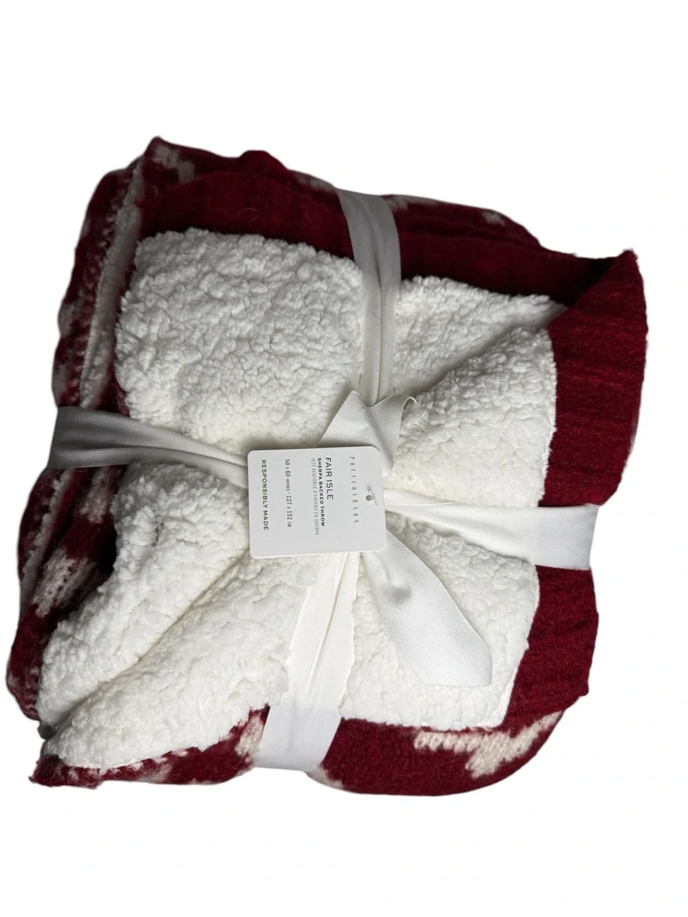Pottery Barn Modern Fair Isle Throw Blanket Red 50X60” NWT CottageCore Farmhouse